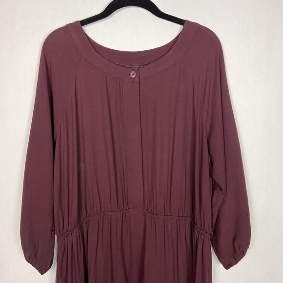 Mossimo Midi Shift Dress Womens Plus XXL Burgundy 3/4 Sleeve Button Up Pullover - Picture 3 of 14